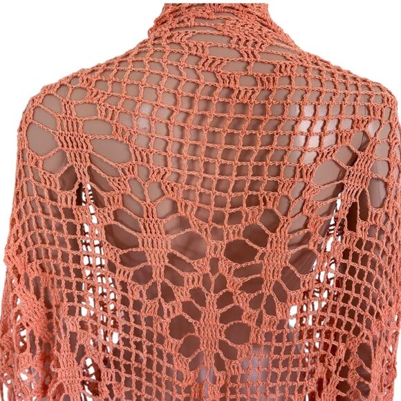 Crochet Fringe Shawl Wrap Orange Western Rave Boho Festival Gypsy Hippie - Picture 5 of 5
